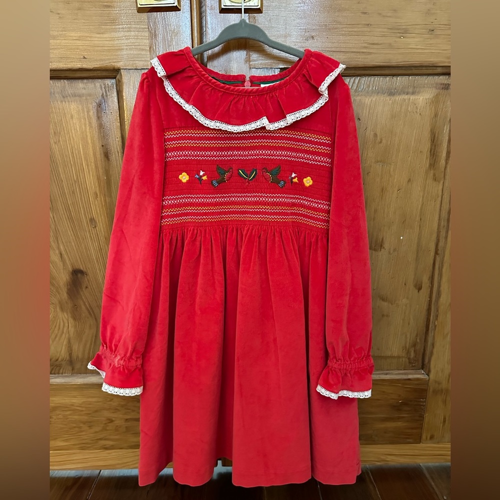 Boden Red Embroidered Christmas Party Dress